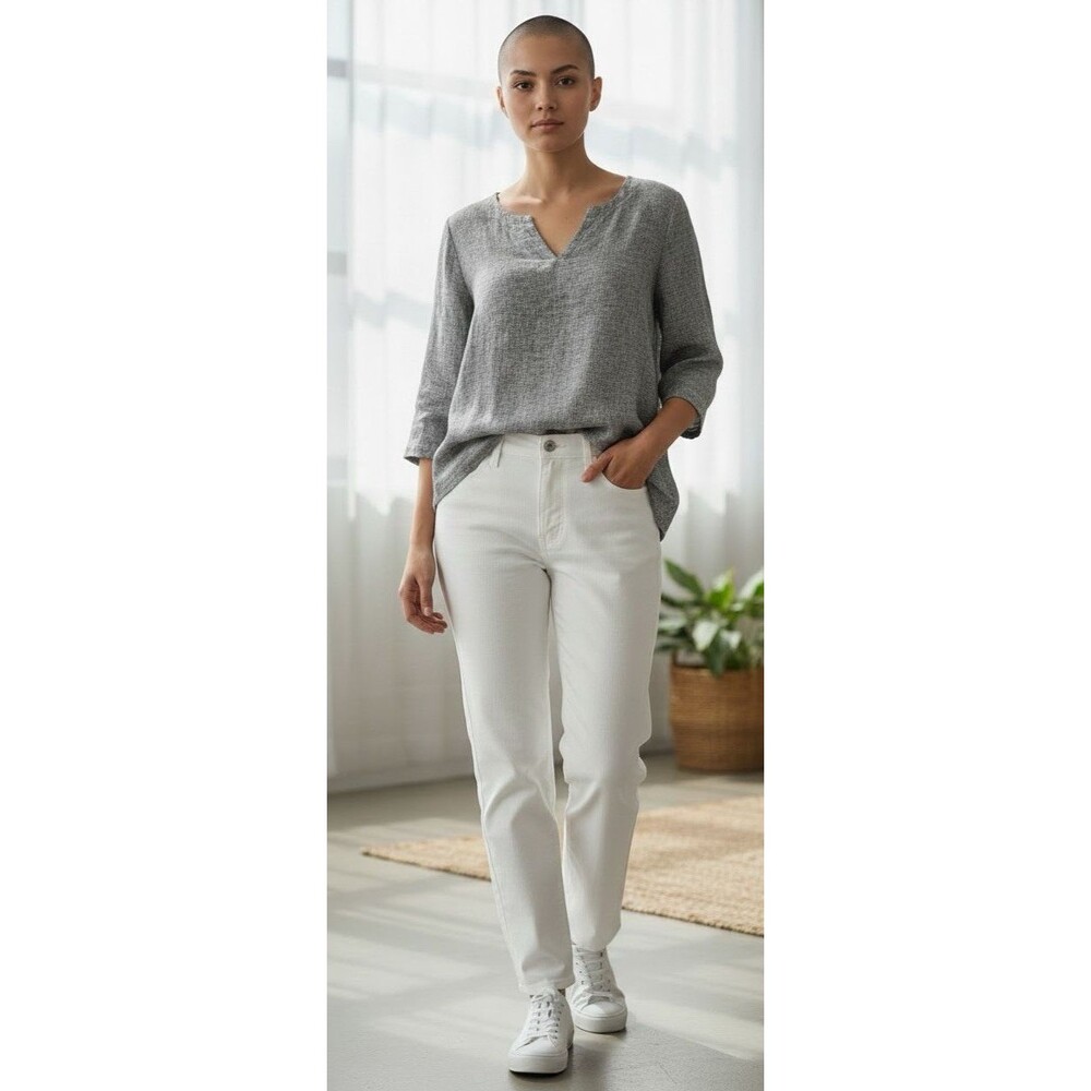 PureJill womens NEW 3/4 sleeve 100% linen summer top Small travel vacation